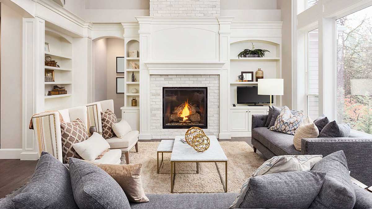 beautiful living room furniture and fireplace