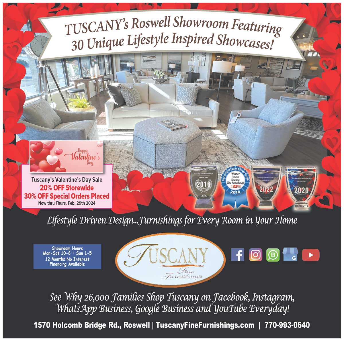 advertisement for Tuscany Fine Furnishings February 2024 sales